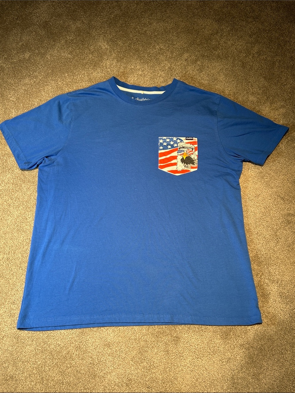 chubbies Blue Short Sleeve Tee with Flag Eagle Pocket